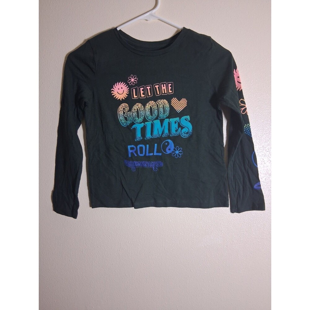Old Navy Girls Long Sleeve Graphic Tee Shirt Let The Good Times Roll Size 8 Dark
